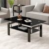 Tempered Black Glass Coffee Table, 2-Layers Tea Table - Black - Image 8