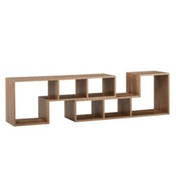 Minimalist 2 Pieces Cube TV Stand With Open Storage Shelves - Natural Wood