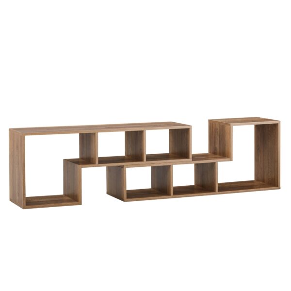 Minimalist 2 Pieces Cube TV Stand With Open Storage Shelves - Natural Wood