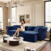 3 In 1 Pull Out Sofa Bed, King Size Sofa Bed, 3 Seater Sofa With Movable Ottoman, Tufted Design, Suitable For Living Rooms - Blue - Image 10