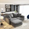 Plush Corduroy 4 Seat Sofa, Modern Comfy Upholstered Sofa Cloud Couch, Deep Seat Couches With Soft Pillows And 2 Ottomans, Convertible Sofa Lounge Chair, For Living Room, Apartment, Office - Gray - Image 4