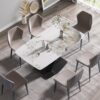 Modern Artificial Stone Pandora White Curved Metal Leg Dining Table, 6 People - Antique White - Image 4