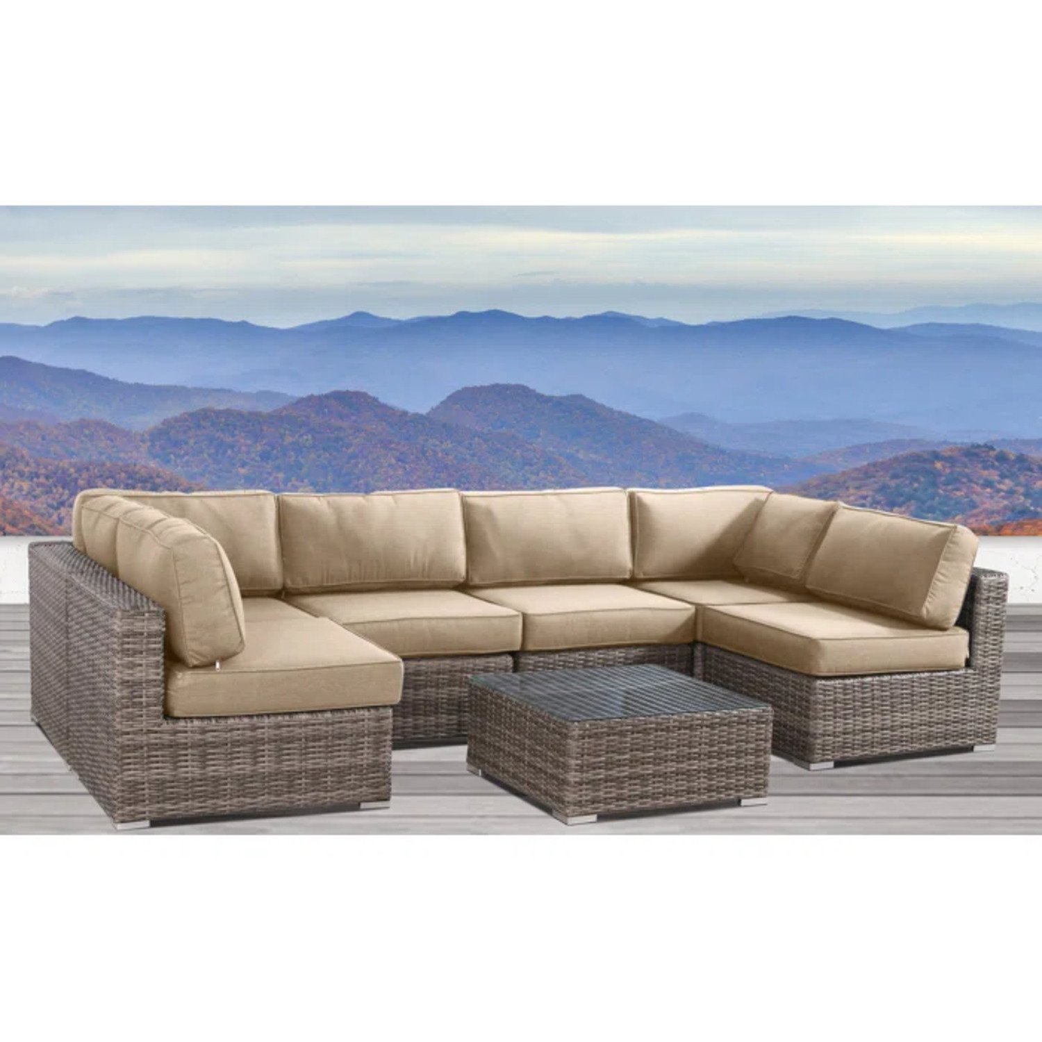 All Weather 6 Person Seating Set With Premium Cushions - Beige - Image 4