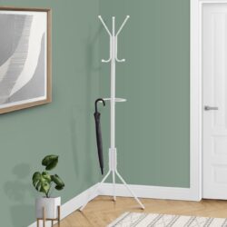 Coat Rack, Hall Tree, Free Standing, Hanging Bar, 6 Hooks, Entryway, 68"H, Contemporary & Modern - White