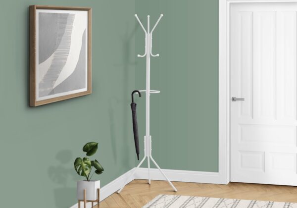 Coat Rack, Hall Tree, Free Standing, Hanging Bar, 6 Hooks, Entryway, 68"H, Contemporary & Modern - White