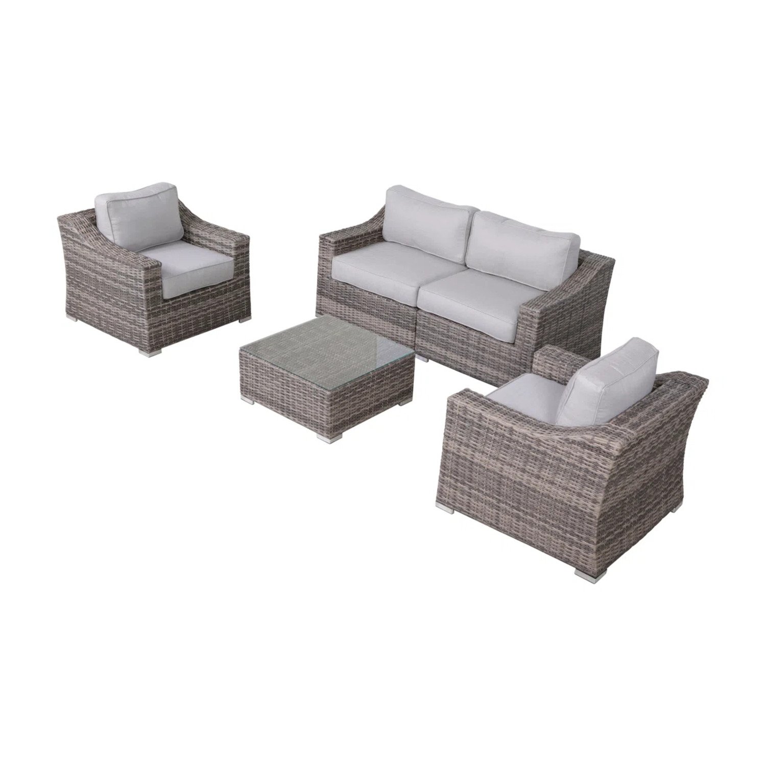 4 Seater Wicker Conversation Set With Cushions, All Weather - Gray Mix - Image 8