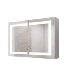 Bathroom Medicine Cabinet With Lights, LED Medicine Cabinet With Mirror, Wall Cabinet With Shelves, Double Door Lighted Medicine Cabinet With Defogger, Dimmable, Wall Mount - Silver