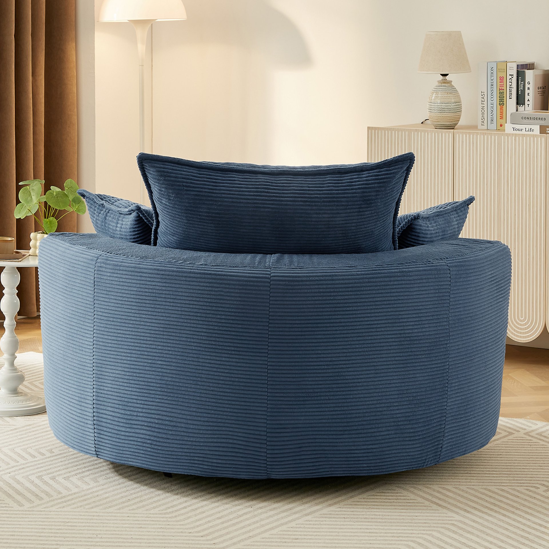 Modern 360° Swivel Sofa Chair With Dual Layer Cushion And Removable Pillows - Blue - Image 11