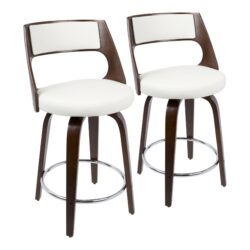 Cecina - Mid-Century Modern Counter Stool With Swivel (Set of 2) - Cherry / White
