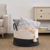 Cotton Round Laundry And Storage Basket With Sturdy Handles - Gray / White - Image 2