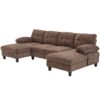Modern U Shaped Sectional Sofa With Dual Chaise Lounges Storage Pockets And Armrest Pillows - Brown - Image 12