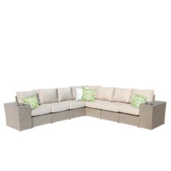 Outdoor Wicker 6 Person Sofa Set With Cushions - Gray Mix