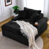 Harbor - Comfortable Luxury Sofa Turtle Fleece Fabric - Black - Image 3