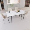 Modern Extendable Dining Table And Chair Set With Top And Metal Base, Table And Chairs For 2 - 6 People - Beige / White - Image 4
