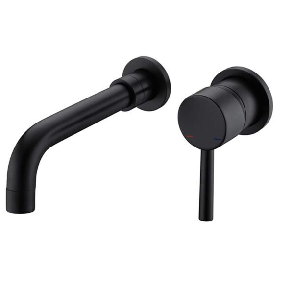 Modern Wall Mount Single Handle Bathroom Sink Faucet, Curved Spout - Matte Black Brass