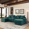 Upholstered U Shaped Sofa With Console And Cupholders Fabric, 6 Seat Sleeper Couch Set With Chaise - Green - Image 2