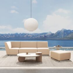 Cleo - Modular Upholstered Deep Seating Patio Corner Chair Axroma Olefin - Almond Beige