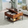 Rustic Flip Top Coffee Table With Hidden Storage - Black / Brown - Image 2