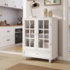 Buffet Cabinet With Double Glass Doors And Drawer, Storage Sideboard Cupboard For Living Room - White - Image 2