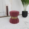 Round Upholstered Ottoman Pouf With Soft Upholstery And Metal Band - Gold / Reddish Brown - Image 2