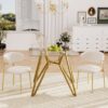 Modern Glass Dining Table With Metal Legs For 2 4 People - Gold - Image 4