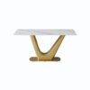 63" Modern Artificial Stone Panel V-Shaped Metal Legs, Can Accommodate 6-8 People - White / Gold - Image 5