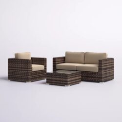 Wicker Seating Group With Cushions For 3 People - Brown