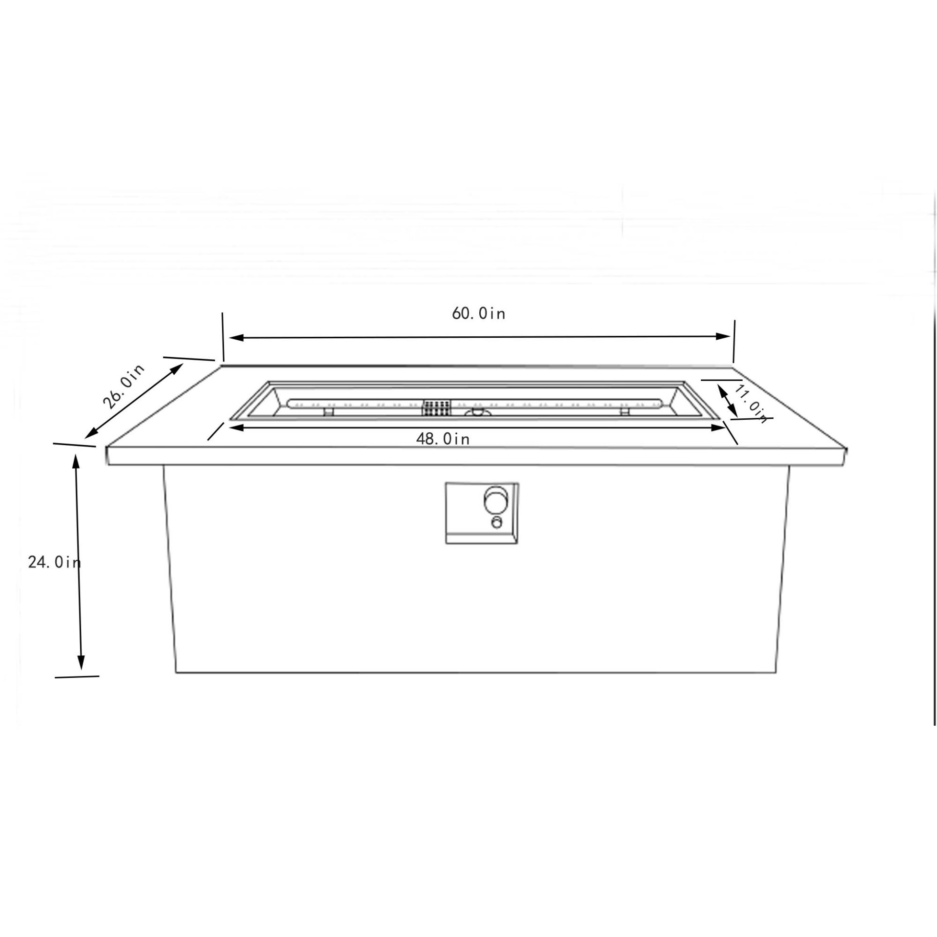 Concrete 60" Rectangular Propane Gas Fire Pit Table With 60000 Btu For Outdoor Spaces - Light Gray - Image 3
