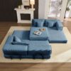 Oversized Upholstered Sectional Sofa Couch Set, Modular L Shaped Floor Sofa Set With 6 Pillows For Living Rooms - Blue - Image 8