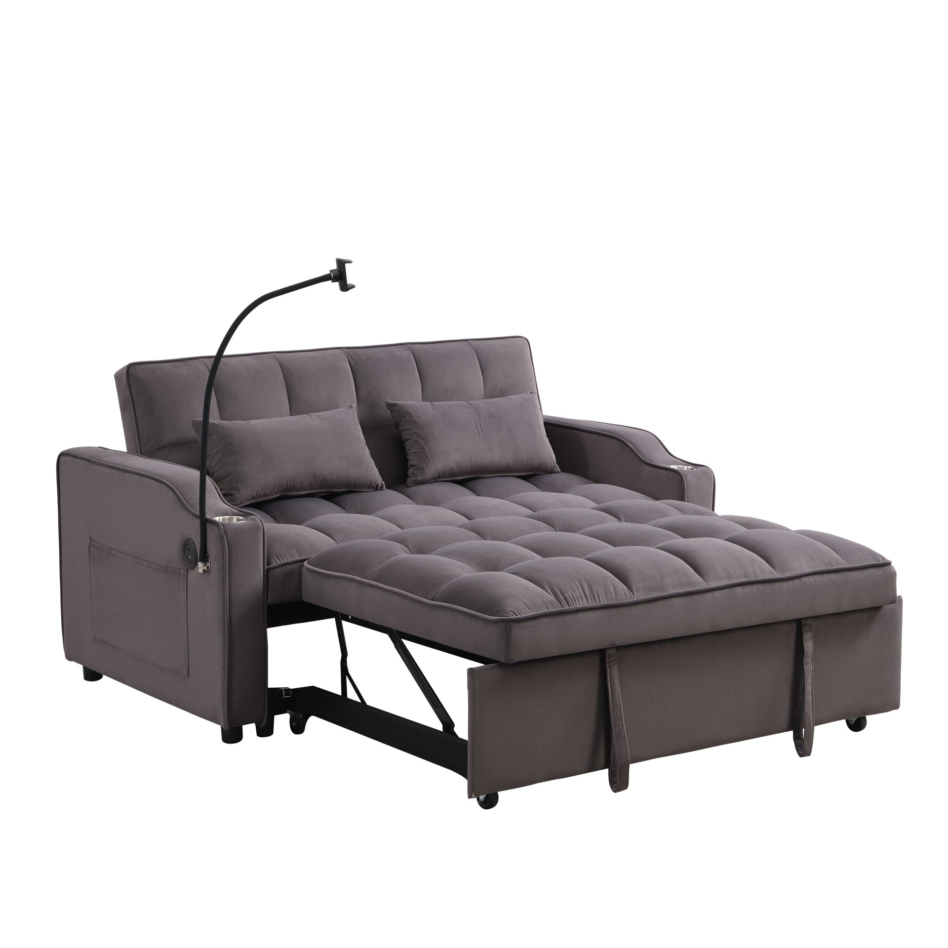 Contemporary Velvet Sofa Bed With Trundle - Charcoal Gray - Image 6