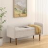 Teddy Velvet Storage Stool With Storage Space Rubber Wood Sponge Linen - Beige - Image 2