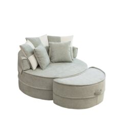 Modern Oversized Round Barrel Accent Chair With Ottoman Velvet Upholstered Lounge Armchair With 5 Pillows For Living Room Or Bedroom - Green