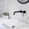 Modern Wall Mount Single Handle Bathroom Sink Faucet, Curved Spout - Matte Black Brass - Image 6