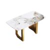 63" Artificial Stone Pandora White Curved Golden Metal Leg Dining Table, 6 People - Antique White / Gold - Image 6