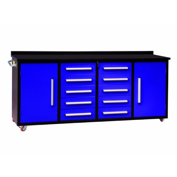 Storage Cabinets With Workbench (10 Drawers & 2 Cabinets) - Blue