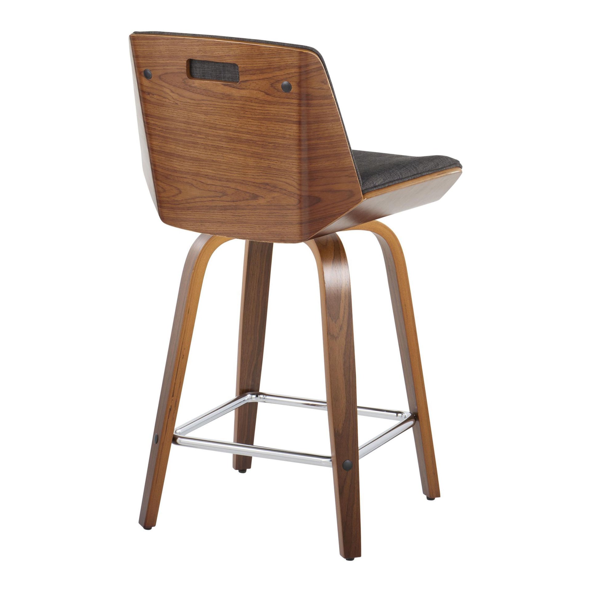 Corazza - Mid-Century Modern Fixed Height Counter Stool With Swivel With Square Footrest (Set of 2) - Walnut / Charcoal - Image 4