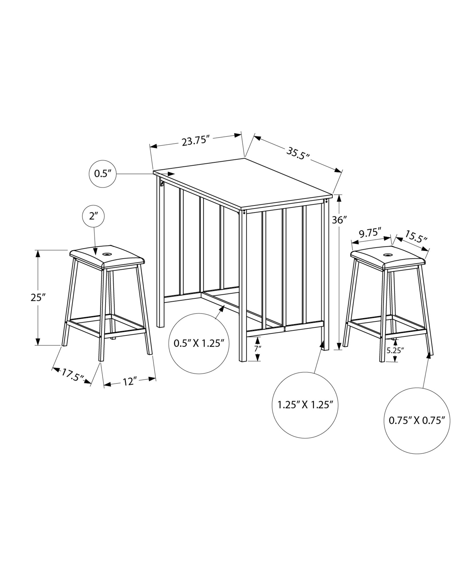 3 Pieces Dining Set, Counter Height, Rectangular, Small, Contemporary & Modern - Gray - Image 5