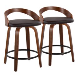 Grotto - Mid-Century Modern Fixed Height Counter Stool & Swivel With Round Footrest (Set of 2) - Walnut / Brown