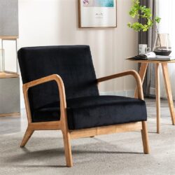 Classic Mid-Century Modern Accent Chairs, Open Framed Armchair With Cushioning - Black