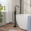 Freestanding Bathtub Faucet Floor Mount Tub Filler With Swivel Gooseneck Spout And Cylinder Handheld - Matte Black - Image 2