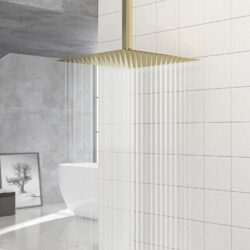 16" Square Stainless Steel Rainfall Shower Head Wall / Ceiling Mount With Self Cleaning Nozzles & Full Coverage Design - Gold