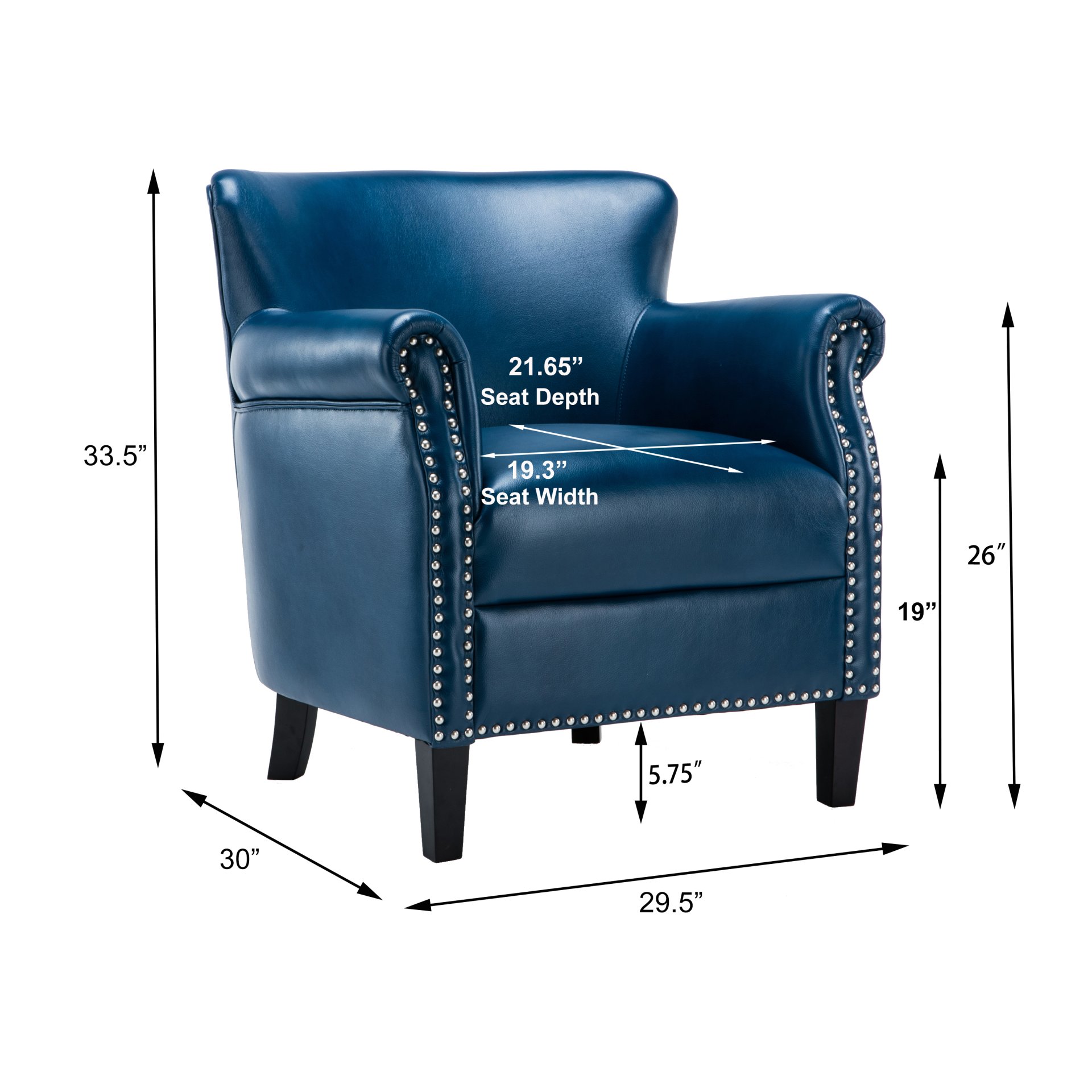 Holly - Club Chair Upholstered With Nailhead Trim - Navy Blue - Image 3