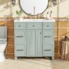 36" Bathroom Vanity With Sink, Soft Close Doors, Adjustable Shelves, And Hairdryer Storage - Green - Image 3