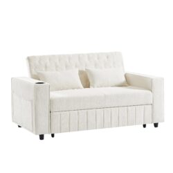 Pull Out Sofa Bed Convertible Couch Loveseat Sofa Modern Sleeper Sofa With Adjustable Backrest For Living Room - Beige