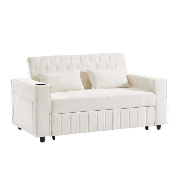 Pull Out Sofa Bed Convertible Couch Loveseat Sofa Modern Sleeper Sofa With Adjustable Backrest For Living Room - Beige