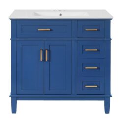 Bathroom Vanity With Sink, Soft Close Doors, Construction - Blue
