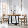 Round Dining Table With Wire Brushed Mindi Top And Mahogany Base - Wheat - Image 2