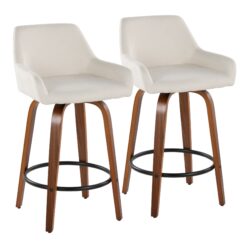 Daniella - Contemporary Fixed Height Counter Stool With Swivel With Round Footrest (Set of 2) - Walnut / Cream