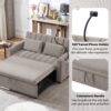 Convertible Sofa Bed Loveseat Sofa With Three USB Ports, Two Side Pockets, Two Cup Holders And 360° swivel Phone Holder For Living Room - Light Gray - Image 4
