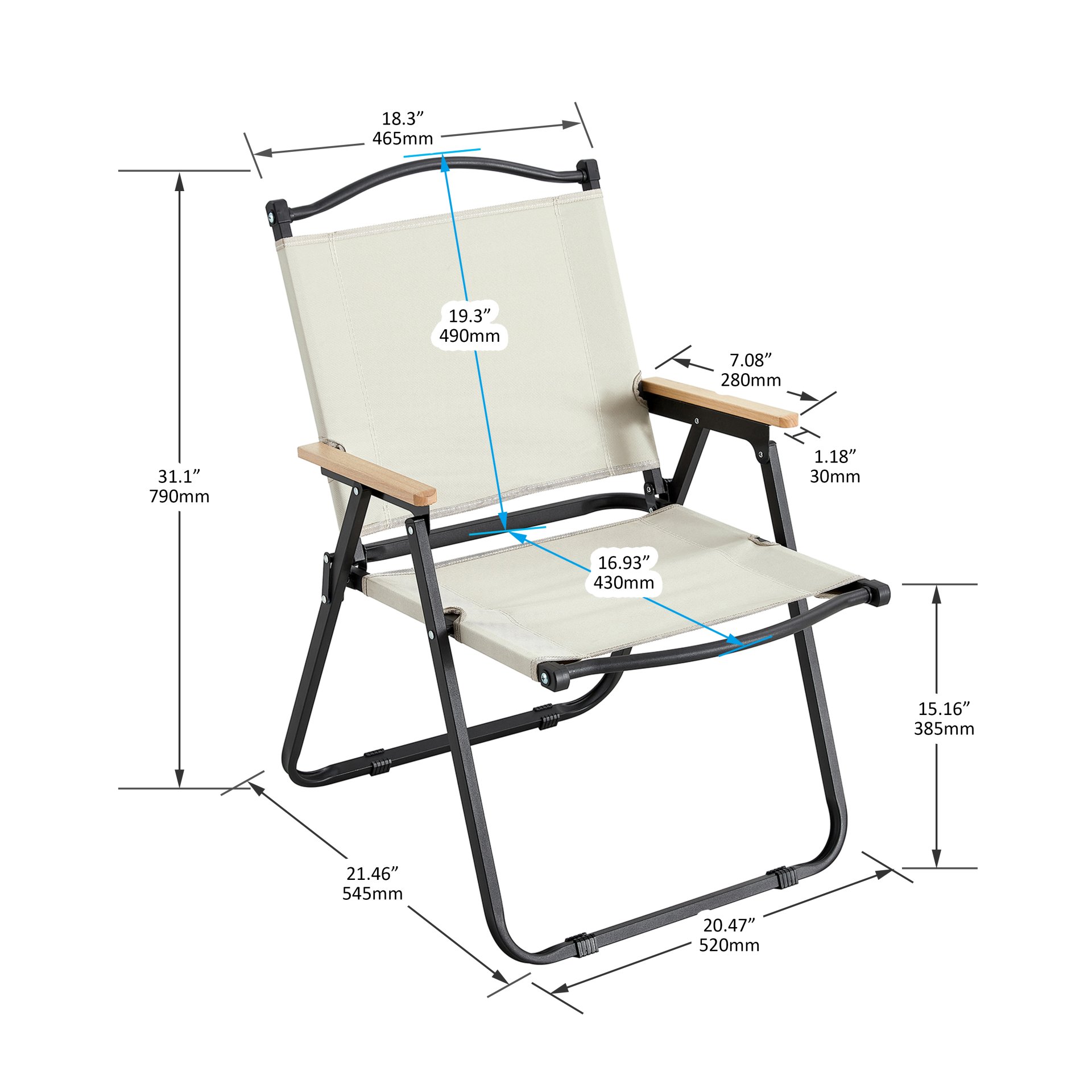 Folding Outdoor Chair For Indoor, Outdoor Camping, Picnics, Beach, Backyard, Bbq, Party, Patio - Beige - Image 3